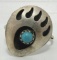 UNSIGNED BEAR PAW STERLING SILVER TURQUOISE RING