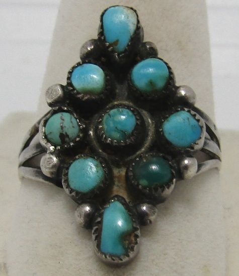SIGNED REX TURQUOISE STERLING SILVER RING SNAKEEYE