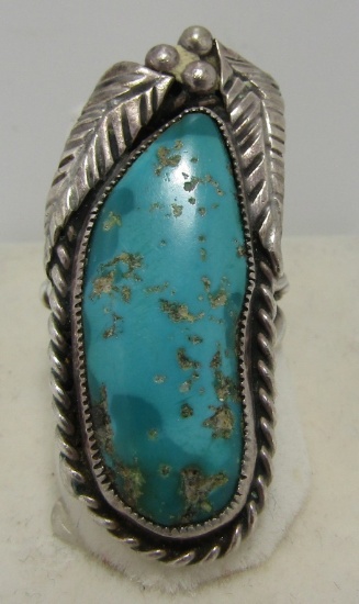 VINTAGE SIGNED TURQUOISE STERLING SILVER RING