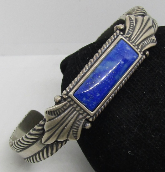 SIGNED DENIM LAPIS LAZULI STERLING SILVER BRACELET