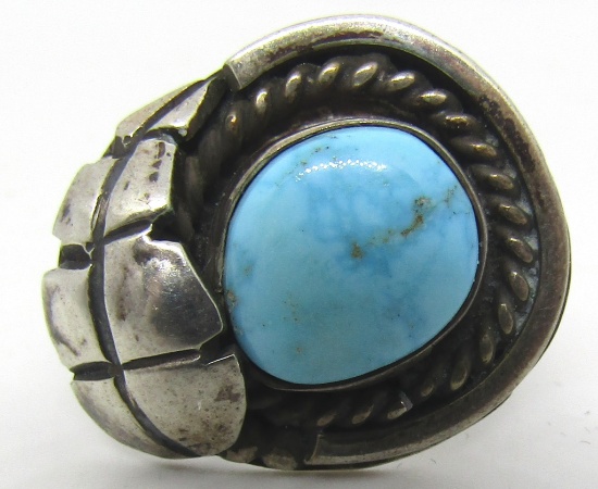 SIGNED STERLING SILVER WATERWEB TURQUOISE RING