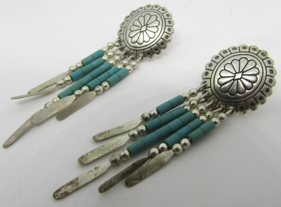 QT MARK CONCHO TURQUOISE EARRINGS STERLING SILVER