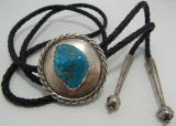 SIGNED M KINGMAN TURQUOISE STERLING BOLO TIE