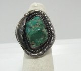 OLD PAWN ROYSTON TURQUOISE STERLING LEAF RING