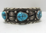OLD PAWN YAZZIE TURQUOISE STERLING CUFF BRACELET