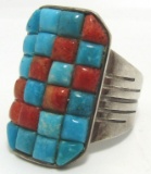 COBBLESTONE CORAL & TURQUOISE RING STERLING SILVER