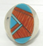 WG MARK TURQUOISE SPINY OYSTER INLAY STERLING RING