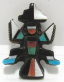 SIGNED RUE KNIFEWING DANCER TURQUOISE STERLING PIN
