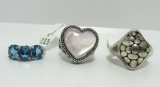LOT OF 3 STERLING SILVER RINGS BLUE TOPAZ MOP SZ8