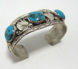 HERBERT TSOSIE 3 STONE TURQUOISE STERLING CUFF