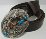 MIKE THOMAS JR BEAR CLAW STERLING LEATHER BELT