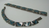 SIGNED TAXCO TWO TURQUOISE CHIP STERLING BRACELETS