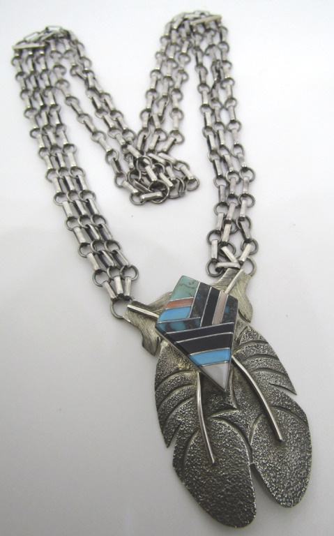 Best Vintage Southwest Sandstone Sterling Silver Inlay Necklace Best Vintage Southwest Sandstone Sterling Silver Inlay Necklace