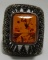 CW AMBER MARCASITE RING STERLING SILVER SIZE 6.5