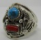 SPENCER TURQUOISE CORAL RING STERLING SILVER SZ 13