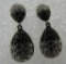 14K WHITE GOLD EARRINGS BLACK & WHITE CZ MEDA