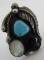 SQUASH BLOSSOM TURQUOISE MOP RING STERLING SILVER