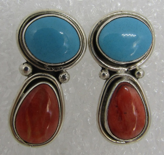 SPINY OYSTER & TURQUOISE EARRINGS STERLING SILVER