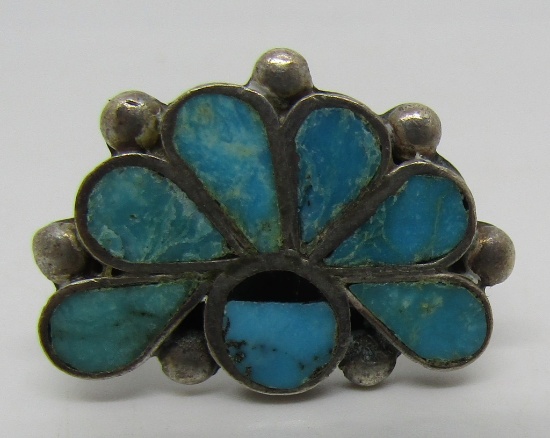 INLAY TURQUOISE RING STERLING SILVER SIZE 6.5
