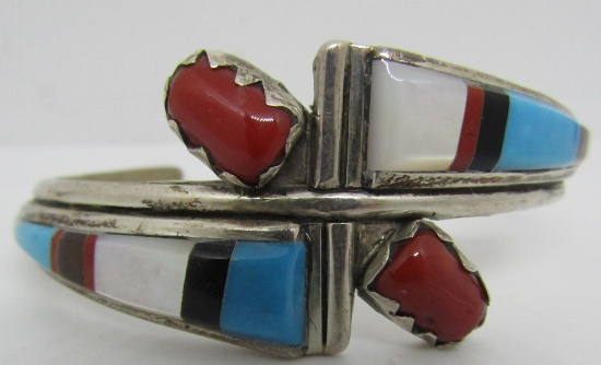 "CL" INLAY TURQUOISE CUFF BRACELET STERLING SILVER