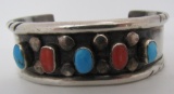 TURQUOISE CORAL CUFF BRACELET STERLING SILVER