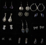 12 PAIR EARRINGS STERLING SILVER VINTAGE ESTATE