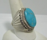 SILVER RAY STERLING TURQUOISE RING SIZE 10.5