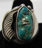 EARLY TURQUOISE RING STERLING SILVER SIZE 11