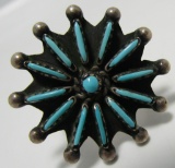 YAZZIE TURQUOISE RING STERLING SILVER PETIT POINT
