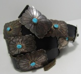 15 TURQUOISE CONCHO & BELT BUCKLE STERLING SILVER