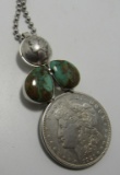 1921 US SILVER DOLLAR TURQUOISE NECKLACE STERLING