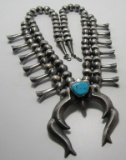 SIGNED GM TURQUOISE SQUASH BLOSSOM STERLING SILVER