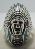 INDIAN CHIEF RING STERLING SILVER SIZE 14 1/2