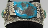 HUGE TURQUOISE CUFF BRACELET STERLING SILVER 148GR