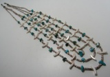 TURQUOISE SHELL BIRD FETISH NECKLACE HEISHI BEAD
