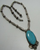 TURQUOISE SQUASH BLOSSOM STERLING SILVER NECKLACE