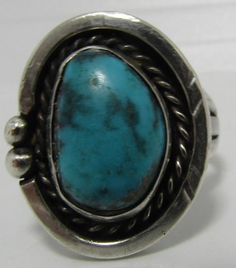 OLD PAWN MORENCI TURQUOISE RING STERLING SILVER