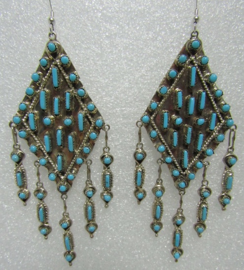 PETIT POINT TURQUOISE EARRINGS STERLING SILVER