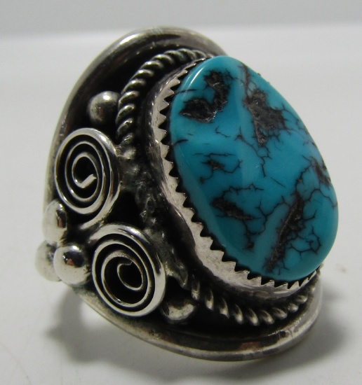 "LMC" TURQUOISE RING STERLING SILVER SIZE 10 HUGE