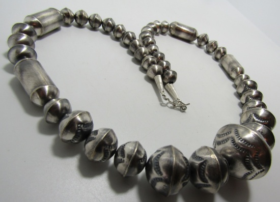 NAVAJO PEARL 28MM BEAD NECKLACE STERLING SILVER