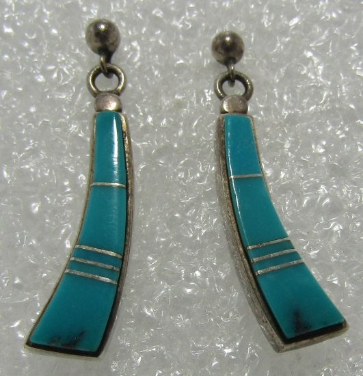 TURQUOISE EARRINGS STERLING SILVER INLAY