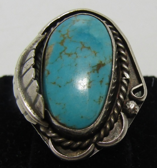TURQUOISE RING STERLING SILVER SIZE 6 1/2