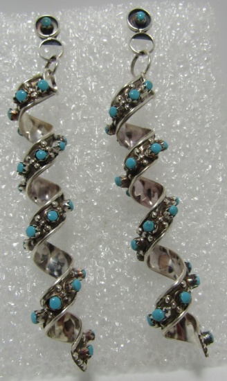 3" CHEAMA TURQUOISE EARRINGS STERLING SILVER