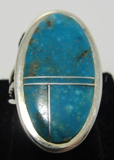 SIGNED SMITH TURQUOISE RING STERLING SILVER SIZE 8
