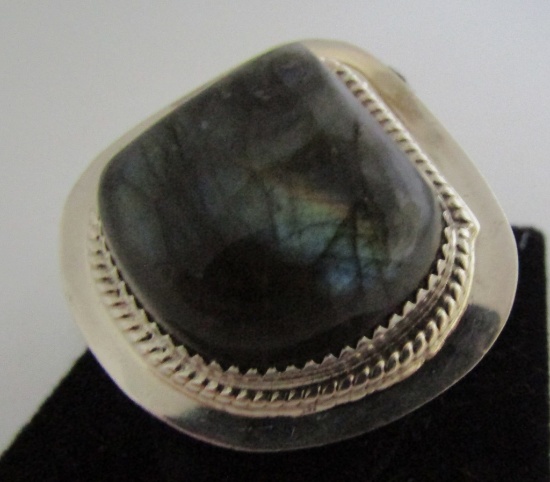 SIGNED CB LABRADORITE RING STERLING SILVER SIZE 8