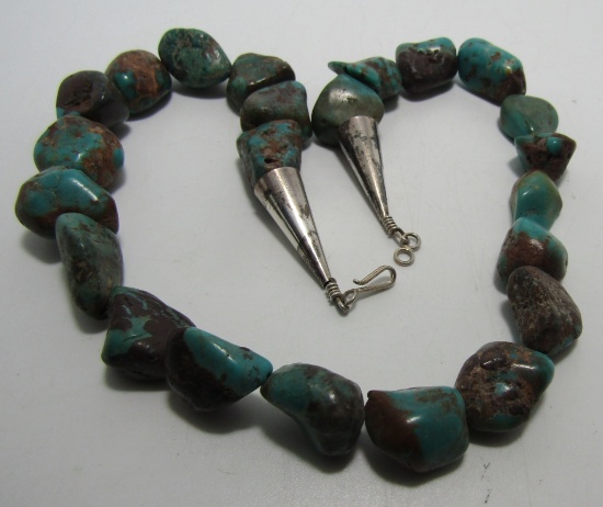 TURQUOISE NUGGET NECKLACE STERLING SILVER