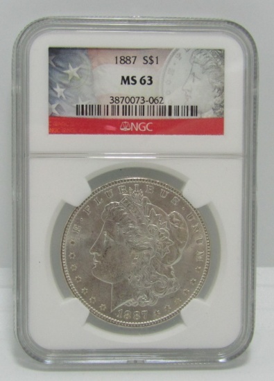 1887 MORGAN US SILVER DOLLAR COIN MS63