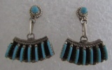 SIGNED DK TURQUOISE EARRINGS STERLING SILVER