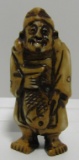 CARVED IVORY SIGNED NETSUKE FISHERMAN