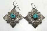 LARGE SOCE ZIA CONCHO STERLING TURQUOISE EARRINGS
